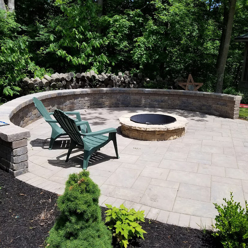 new paver patio with firepit