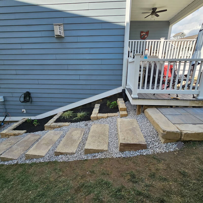 landscaping stairs up to a deck